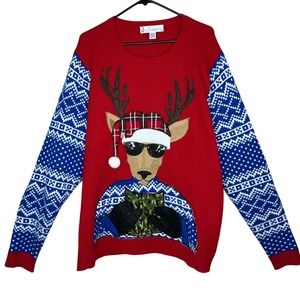 Jolly Sweaters Ugly Christmas Red Sweater Reindeer Deer Camo‎ Beer Pocket Men XL